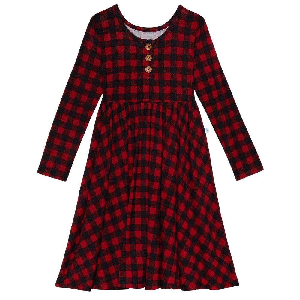 Posh Peanut Grayson Red Black Buffalo Check Twirl Dress